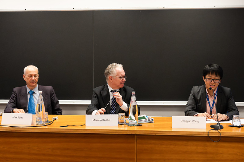 From left: TWAS Programme Coordinator Max Paoli; TWAS Executive Director, Prof. Marcelo Knobel; and Dongyao WANG, Deputy Director, Division of International Organization Programs, Bureau of International Cooperation, Chinese Academy of Sciences. (Photo: H. Gergolet/TWAS)
